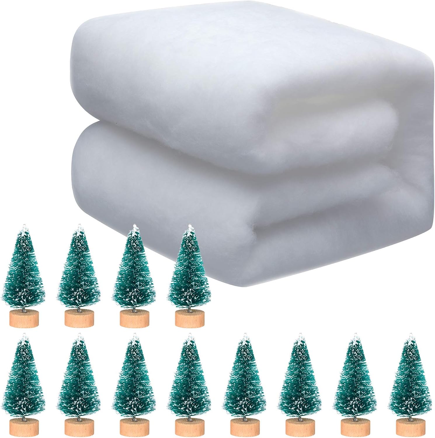 Artificial Snow - 15.7 Inch x 11.2 Feet Christmas Snow Blanket Roll and 12 Pieces Mini Sisal Snow Frost Trees Bottle Brush Tree Christmas Fake Snow for Christmas Decoration and Display