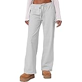 Ugerlov Women's Wide Leg Striped Pants Casual Drawstring Elastic Low Rise Pajama Pants Lounge Wear Trousers