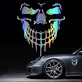 HungMieh 3D Skull Stickers and Decals for Car Windows, Doors, and Trucks - Laser Bumper Stickers for Car Styling and Decor - Holographic Silver, 6.97