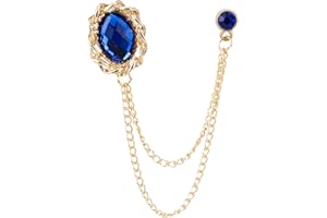 Knighthood Men's Royal Blue Shimmer Stone With Gold Chain Outlay Tassel Suit Collar Brooch Lapel pin Crystal Brooch Suit Stud Lapel Pin Vintage Rhinestone Wedding Brooch Pin