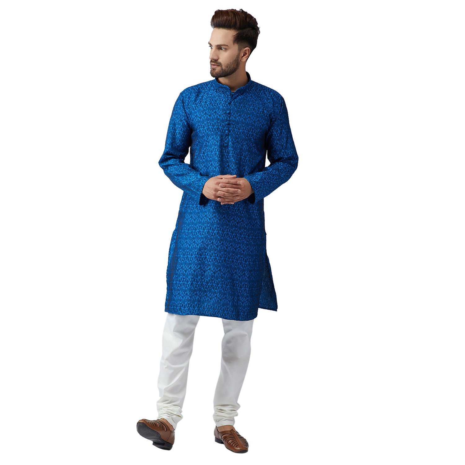 sojanya (since 1958), men's silk kurta and churidaar pyjama set