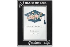 MIMOSA MOMENTS Black Metal Class of 2026 Picture Frame, Silver-tone Graduate, cap and diploma