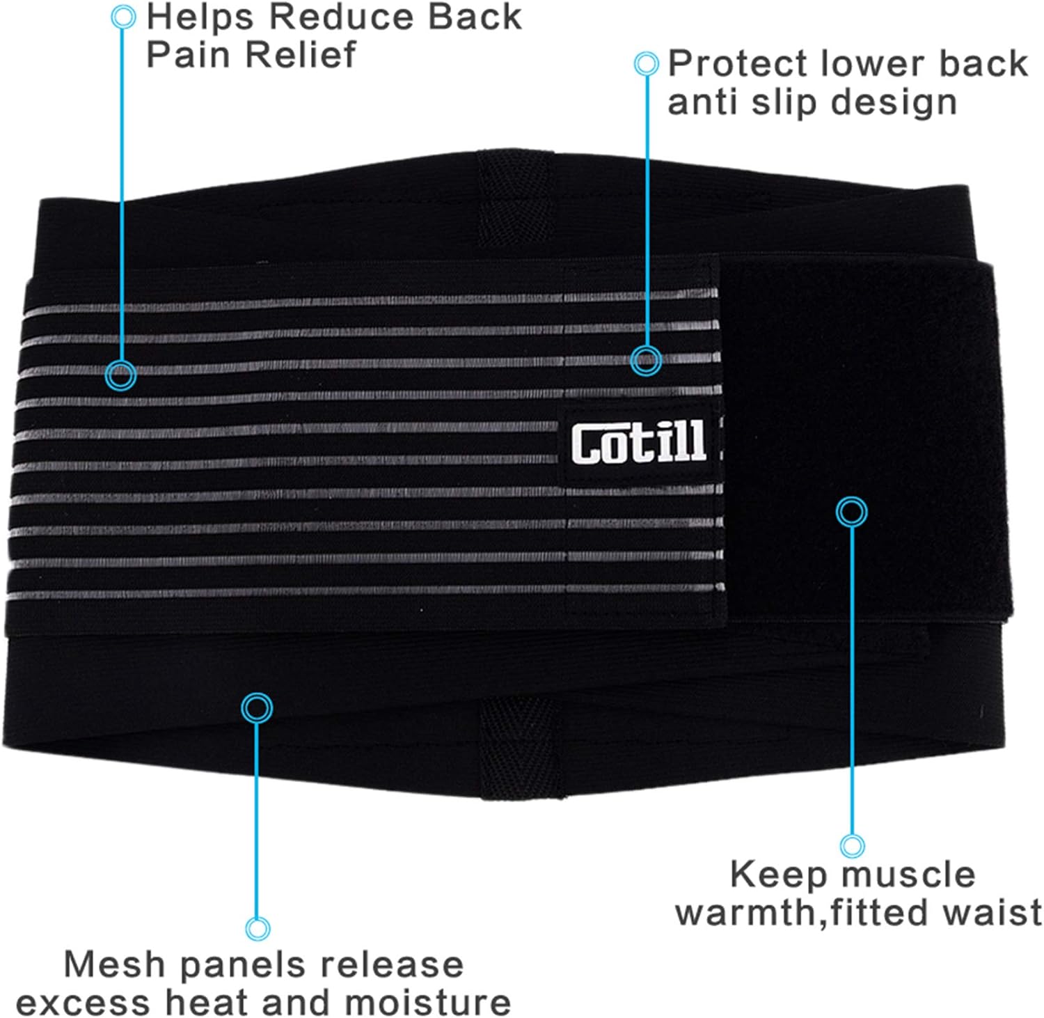 Cotill Lower Back Support Belt, Lumbar Support Brace for Pain Relief and Injury Prevention - Image 3