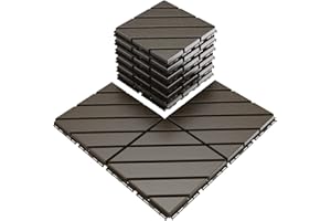 VANCASTLE Interlocking Floor Tiles, 12" x 12" Outdoor Flooring，All-Weather Waterproof Deck Tiles for Patio/Poolside/Garage/Gym, 1 Sq Ft Coverage per Tile, Easy to Install, Dark Coffee/9 Pack