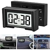 YOUNGFLY Small Digital Clock, Mini Car Dashboard Clock Battery Operated, Car Truck Dashboard Time Self-Adhesive Bracket Vehicle Automotive Dash Stick on Air Vent Travel Folder Clock (Black)