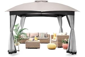 FAB BASED 10x10 Gazebo, Double Vent Canopy Outdoor Gazebo with Privacy Netting, Easy Setup Patio Pavilion with Steel Frame Strong Legs for Lawn, Backyard, Deck (Ash Grey)