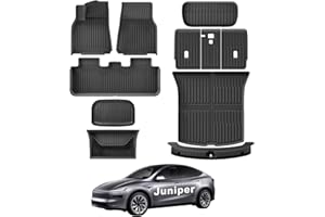 WEIZE Tesla Model Y Juniper Floor Mats 2025 2026, 11 PCS Full Set All Weather Non-Slip Floor Mats & Cargo Liners, Black Car Mats for Tesla Interior Accessories