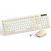 Silent Wireless Keyboard and Mouse Combo, Full-Sized Wireless Keyboard and Adjustable DPI Mouse, 2.4GHz USB Receiver, Keyboard and Mouse for PC, Windows, MAC, Desktop, Laptop(Latte-Color B)