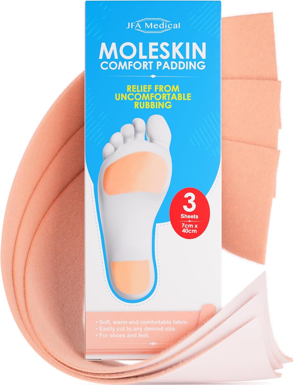 JFA Medical Moleskin Comfort Padding Tape 7cm x 40cm Box of 3
