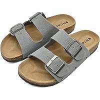 Womens Flat Slide Sandals with Arch Support 2 Strap Adjustable Buckle Slip on Slides Shoes Non Slip Rubber Sole