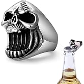 LAOYOU Skull Ring for Men | Mens Stainless Steel Vintage Skull Bottle Opener Rings, Big Solid Heavy Gothic Biker Ring Christmas Halloween Jewelry Gifts