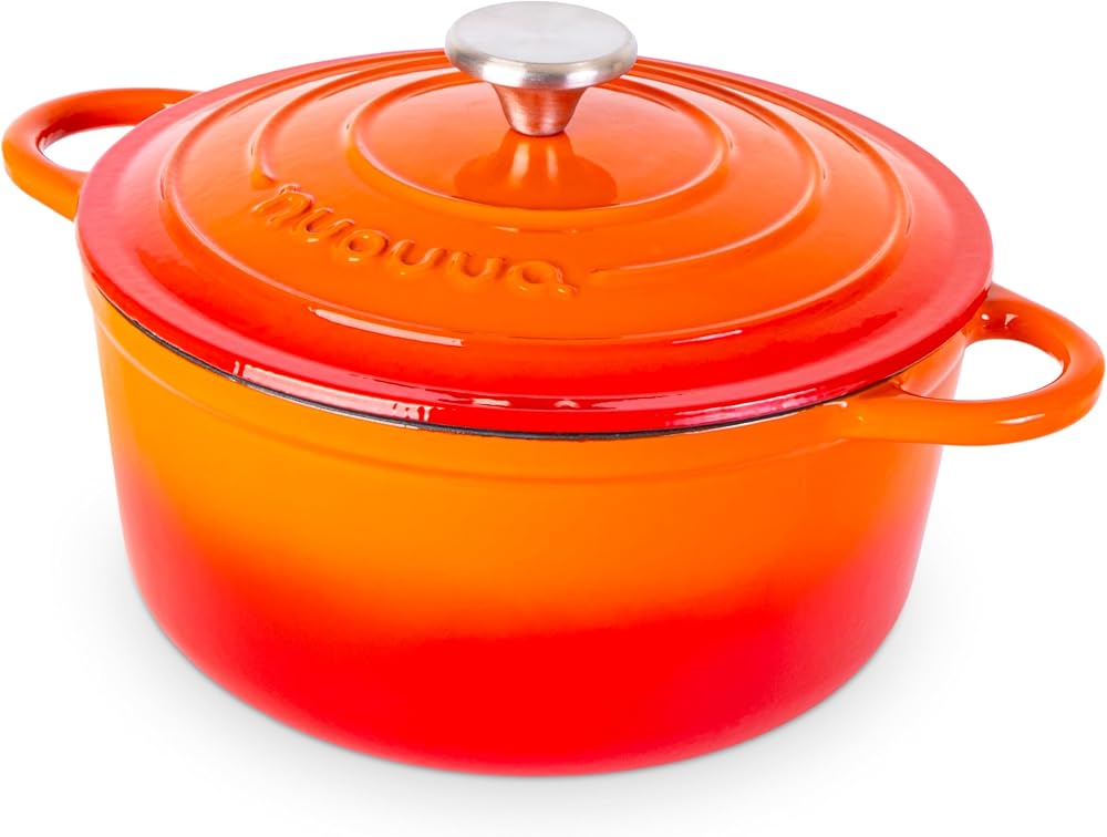 Nuovva Enamelled Cast Iron Dutch Oven 5 Quart Orange 24cm with Lid
