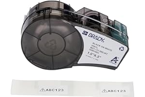 Brady Authentic (M21-131-595-WT) All-Weather Vinyl Label for Indoor/Outdoor ID, Lab and Equipment Labeling, White on Black- for M210, M210-LAB, M211, BMP21-PLUS and BMP21-LAB Printers, .5" H, 1" W