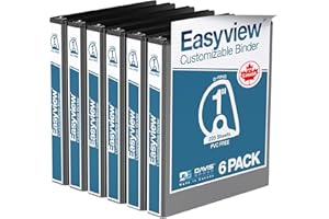EasyView Premium Angled D-Ring 1-Inch Binders with Clear-View Covers, Customizable 3-Ring Binders for School, Office, or Home