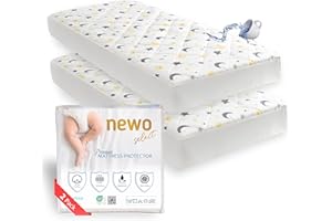 NEWO SELECT Waterproof Crib Mattress Protector Sheets,%100 Cotton Fabric, Absorbent Crib/Toddler Mattress Protector, Quilted, Certified, Noiseless Machine Wash, Moon⋆ Pattern 52"x28" (Small Single, 1, Pack)