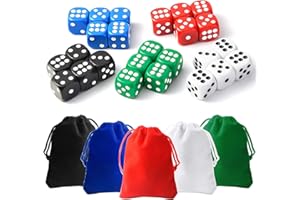 TOSAIHOEA 25 Pieces Dice Set 6 Sided 5 Colours Spot Dice with Bags for Tenzi, Farkle, Yahtzee, Bunco or Teaching Math Dice Games