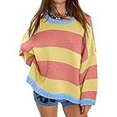 MOONICAT Women's Chunky Knit Striped Sweaters Oversized Pullover Sweater Casual Long Sleeve Color Block Winter Fall Clothing