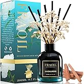 Sandalwood Reed Diffuser, Reed Diffuser Set 6.7 fl oz (200 ml) with 6 Reed Sticks, Home Fragrance Reed Diffuser for Bathroom Shelf House Bedroom Office Decor
