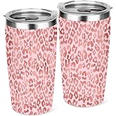20 oz Insulated Tumbler,Tumbler with Lid Straw, Leopard Decor Insulated Travel Coffee Mug Stainless Steel Cup for Cold Hot Drink Gift for Women Friend Christmas Birthday Friendship (Pink Leopard))