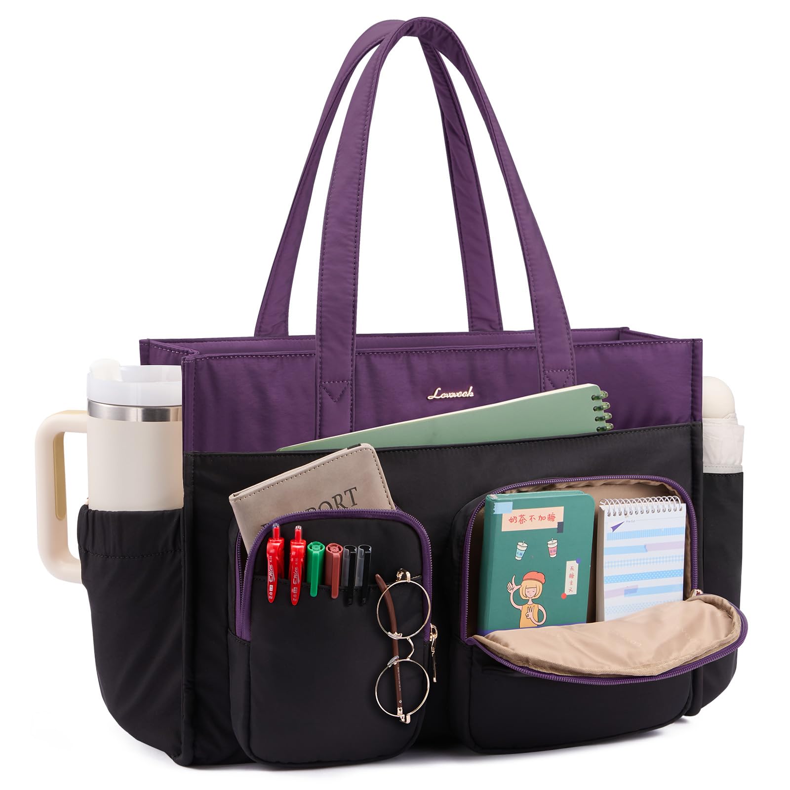 Photo 1 of LOVEVOOK Teacher Tote Bag for Women, Multi-pocket Laptop Bag with Large Cup Holder, Nurse Bags Work Briefcase Computer Purse Handbag for Business Office College Travel