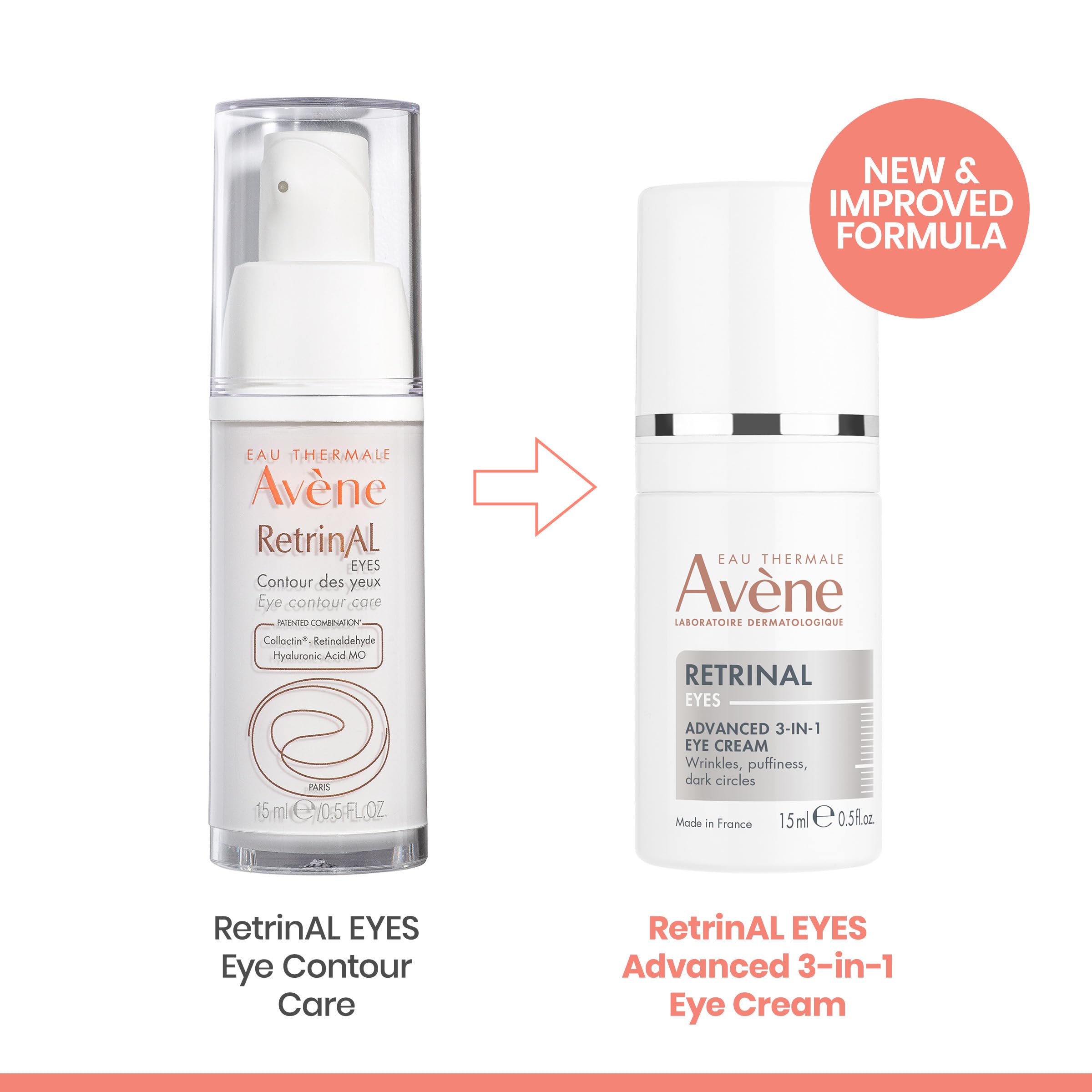 Avène Retrinal EYES Advanced 3-In-1 Eye Cream, Retinal eye cream, Powered by Retinaldehyde & Hyaluronic Acid, Helps smooth wrinkles, minimizes under-eye puffiness & dark circles, eye cream anti-aging