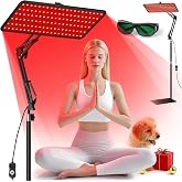 Morfone Red Light Therapy for Body Face Tri-Wavelength 660nm, 850nm, 940nm | LED Infrared Light Therapy Lamp Panel with Adjustable Stand Protective Glasses, Home Use, Gift for Women Girl, Black M