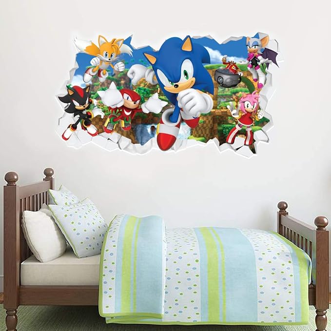 Sonic The Hedgehog Wall Sticker All Characters Smashed Wall