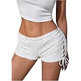 RoseSeek Women's Drawstring Lace Up Frill Drop Waist Shorts Skinny Y2k Summer Mini Shorts