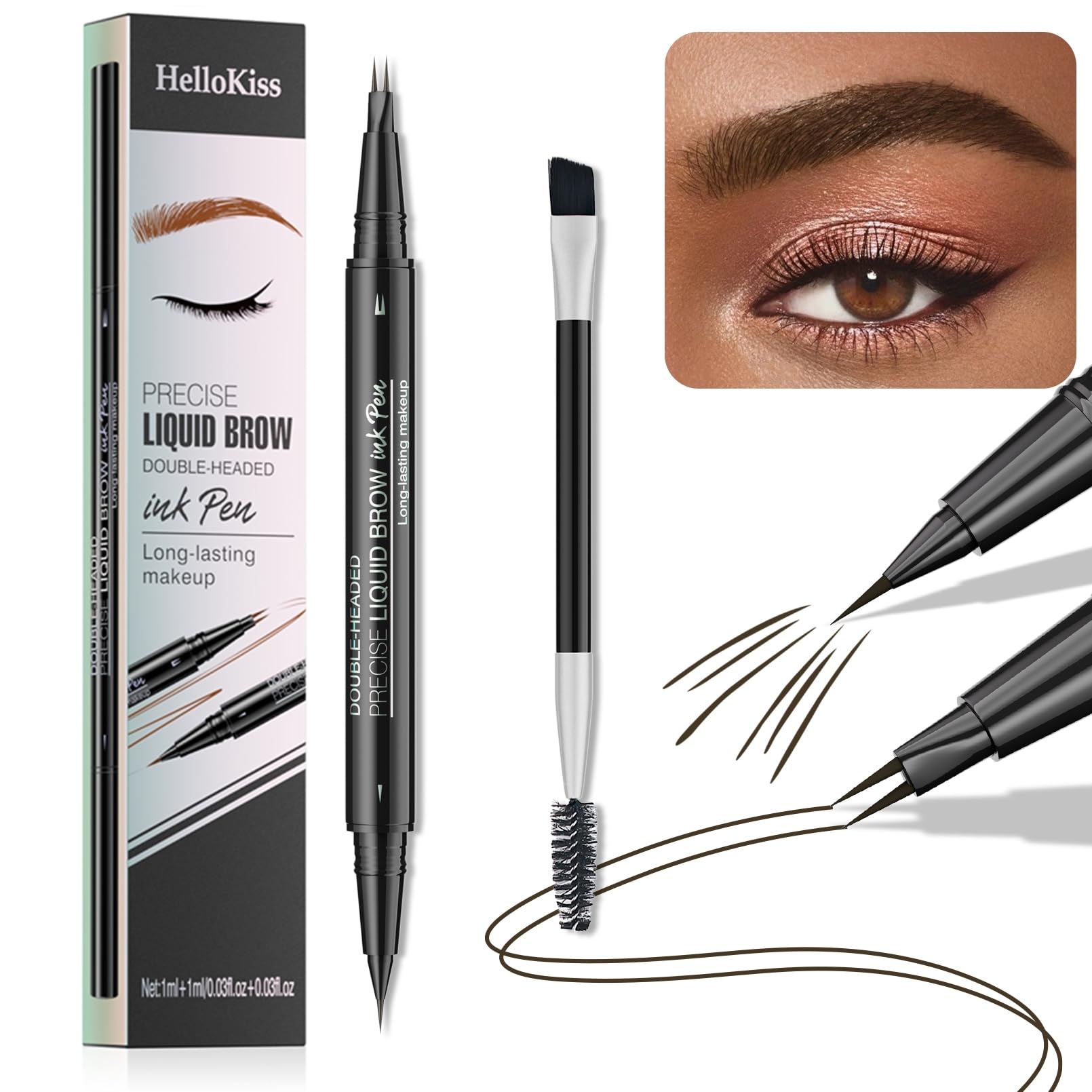 Liquid Eyebrow Pen - New Double Headed 2 Tip Eyebrow Pen with Brow Brush, Eyebrow Contouring Pen for Natural Looking Defined Eyebrows (# 04)