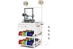 Sunnacate 3D Printer Stand with Filament Storage, 3D Printer Table Shelf Cabinet Filament Storage Rack with Wheels, Heavy Duty Printer Cart Desk with Spool Holder and Drawer for Workshop Studio Office