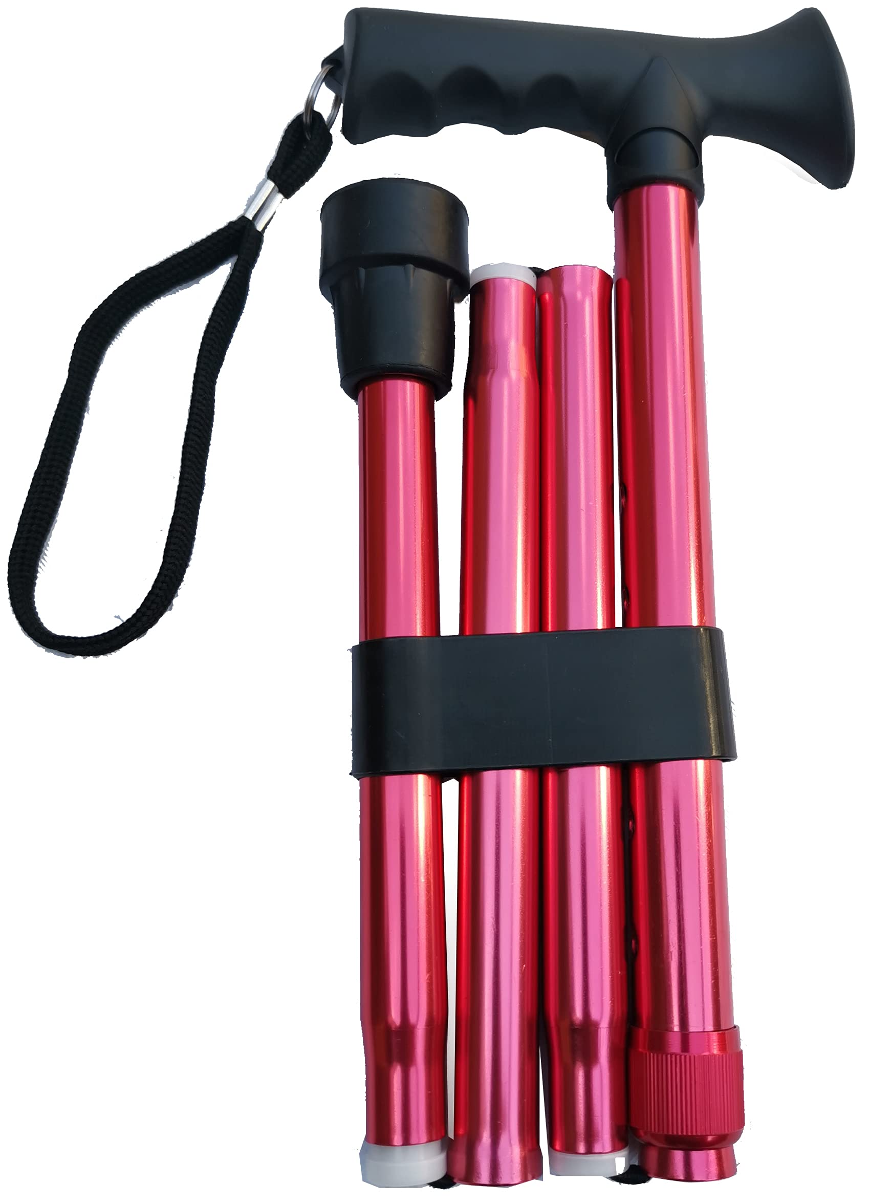 Deluxe 4-Part Folding Adjustable Aluminium Metallic Compact Walking Stick Cane for Men, Ladies and Women with Soft Grip Gel Handle – 33.5” – 37.5” (Red)