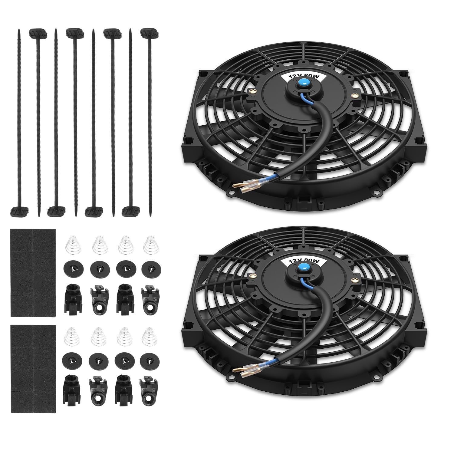 Photo 1 of Auto Dynasty Universal 10 Inches High Performance Electric Slim Radiator Cooling Fan with Mounting Kit, (Pack of 2) 12V, Black