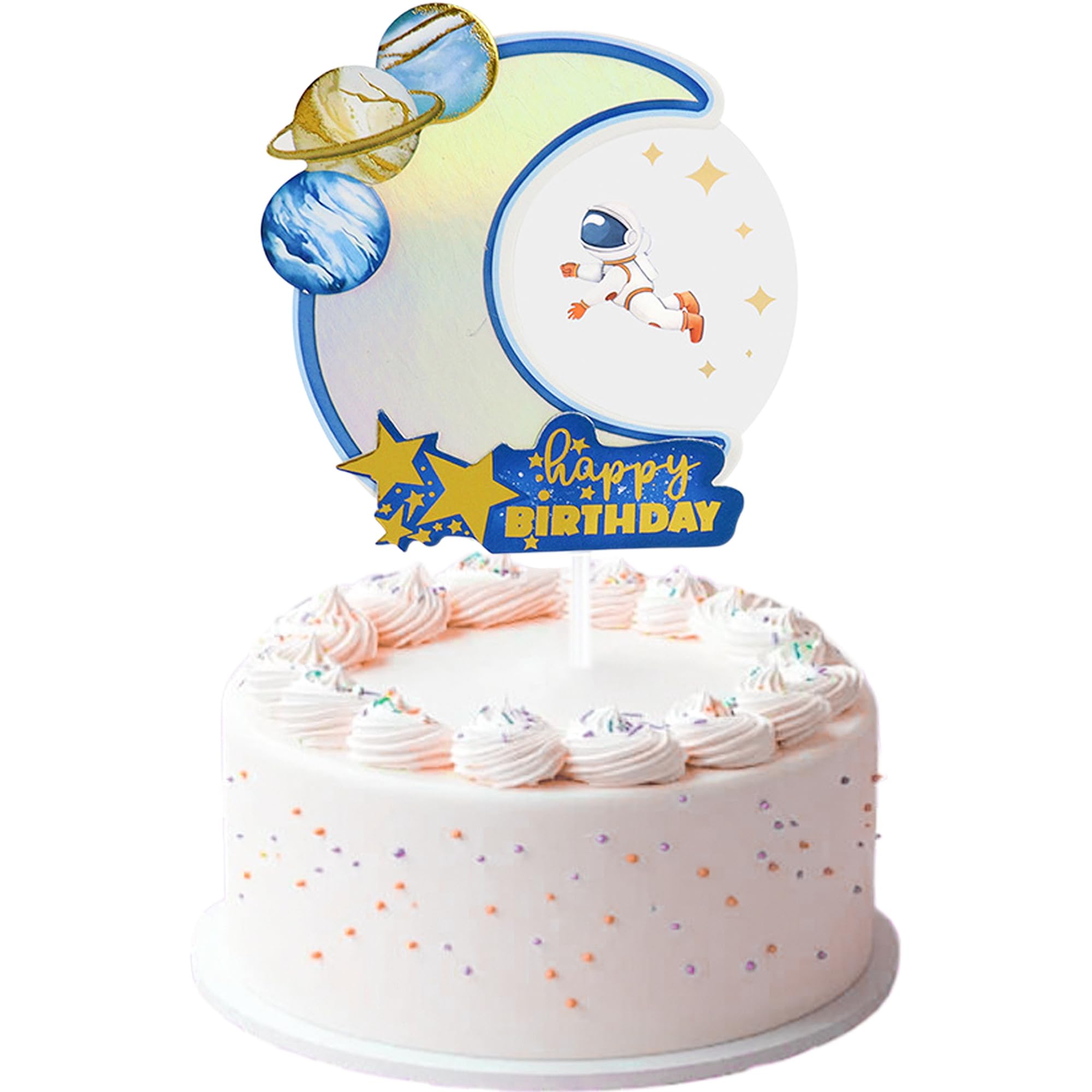 Photo 1 of 1 Pcs Blue Space Happy Birthday Cake Topper Planet Shaped cake decoration for Space Theme cake decoration Birthday Shower Party Supplies