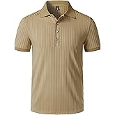 JEMITOP Men's Stretch Knit Slim Fit Polo Shirts Casual Short Sleeve Ribbed Collar Muscle Golf Shirt