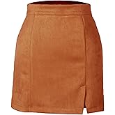 HARONAR Women's Faux Suede High-Waisted Bodycon Short Zipper A-Line Mini Skirt