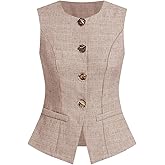 SOLY HUX Women's Button Up Blazer Vest Elegant Crew Neck Sleeveless Business Casual Waistcoat