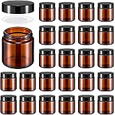 Norme 24 Pcs 4 oz Glass Jars with Lids Leakproof Round Airtight Empty Cosmetic Jars with Inner Liners Lid for Storing Lotions Powder Ointments Candle Making Tins (Black,Amber)