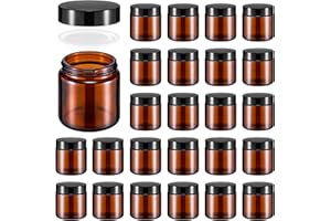 Norme 24 Pcs 4 oz Glass Jars with Lids Leakproof Round Airtight Empty Cosmetic Jars with Inner Liners Lid for Storing Lotions Powder Ointments Candle Making Tins (Black,Amber)