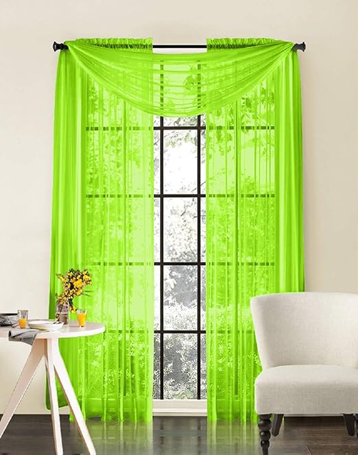 Amazon Com Hlc Me Lime Green Sheer Voile Window Treatment Rod