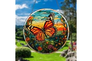 HOTIYOK Butterfly Acrylic Stained Window Hanging Panels Natural Landscape Home Wall Art Decoration Gift for Mom Grandma Flower Insects Lover