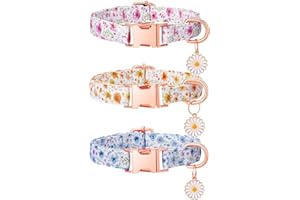 Jspupifip 3 Pack Puppy Collars Adjustable Floral Pattern Small Dog Collar with Daisy Pendant Wildflowers Basic Collars Cute f
