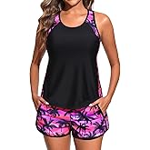 Women Tankini Swimsuit with Shorts - Tummy Control Two Piece Bathing Suit 2025 Swimwear with Sporty Pockets