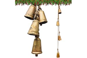 RW REPLICA WAREHOUSE Set of 4 Rustic Hanging Bells Shabby Chic Metal Tibetan Inspired Meditation Cow Bells with Jute Rope Vintage Handmade Lucky Rustic Metal Tranquil Wind Chimes Wall Hanging Decor
