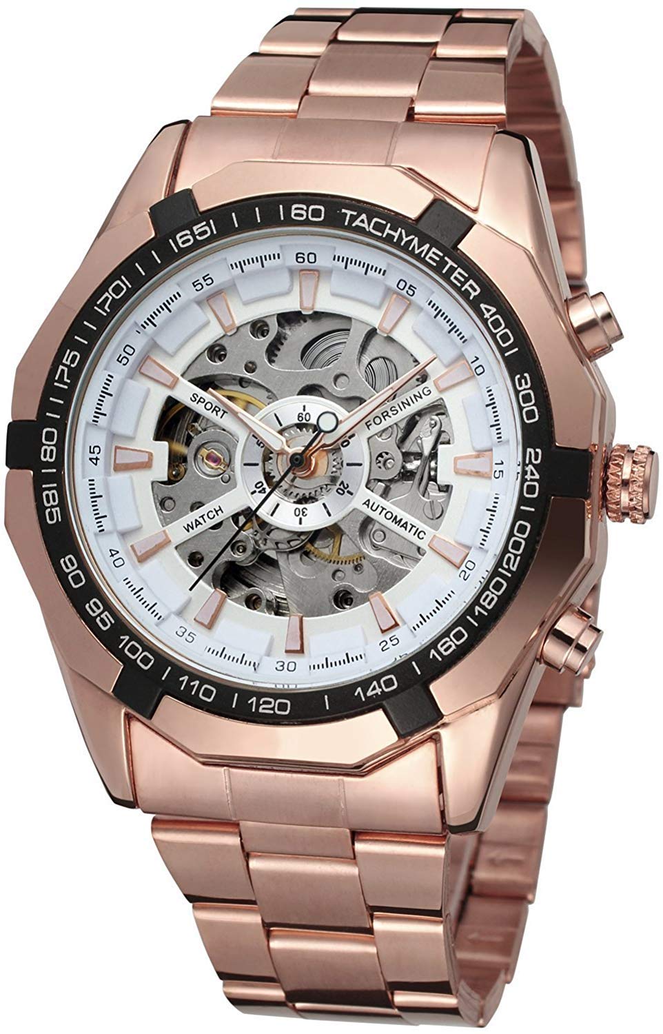 FANMIS Classic Mens Skeleton Automatic Mechanical Watches Luxury Carving Flower Craft Watch with Stainless Steel Waterproof Bracelet Wrist Watch, Rose Gold, Automatic Watch