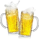 Cambareign Beer Mug Set of 2, 16.5oz Glass Beer Mugs for Freezer, Clear Large Beer Steins with Handle, Gifts for Men