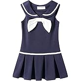 Mud Kingdom Little Girls Nautical Sailor Dress Summer Sleeveless Pleated School Uniform