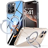 TORRAS 360° Spin Magnetic Stand Case for iPhone 16 Pro Max Case, Fit for MagSafe, 12FT Military Grade Protective Case for 16 Pro Max Phone Case with Kickstand Rotatable, Ostand Spin, Clear, 6.9 inch