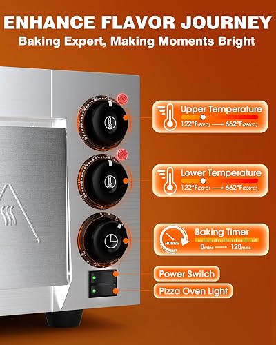 PYY Countertop Electric Pizza Oven - 1800W With Pizza Stone, Timer, 360° Heating For 14" Pizza