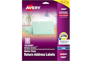 Avery Printable Return Address Labels with Sure Feed, 0.5" x 1.75", Matte Clear, 800 Blank Mailing Labels (18667)
