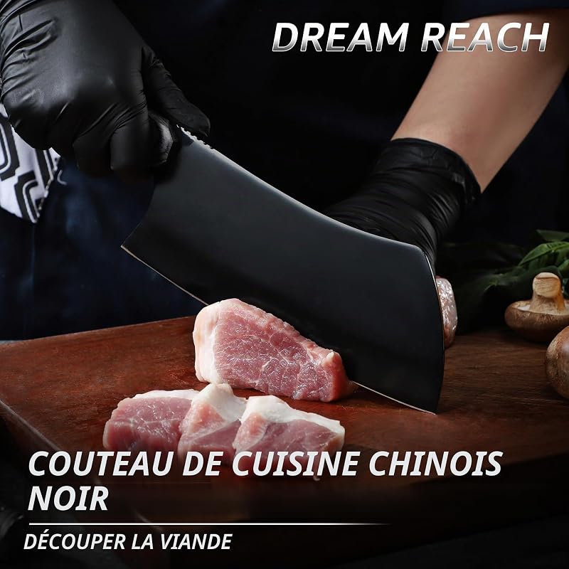 Couteau de Cuisine, Couteau de Chef Professionnel pour Couper Viande, Poisson, Légumes et Fruits, Manche en Bois Ergonomique